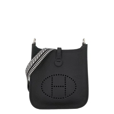 Hermes Evelyne Black Taurillon Clemence Leather Handbag Shoulder Bag