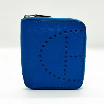 Pre-owned Hermes Evelyne Blue Chevre Leather Wallet (bi-fold) ()