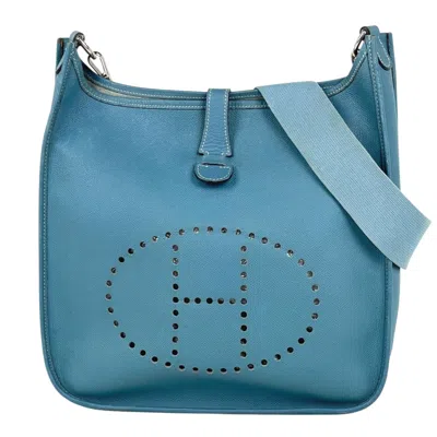 Pre-owned Hermes Evelyne Blue Jean Courchevel Leather Shoulder Bag ()
