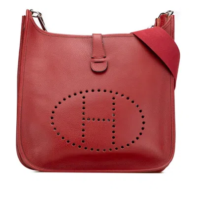 Pre-owned Hermes Evelyne Bordeaux Red Color Fjord Leather Shoulder Bag () In Burgundy