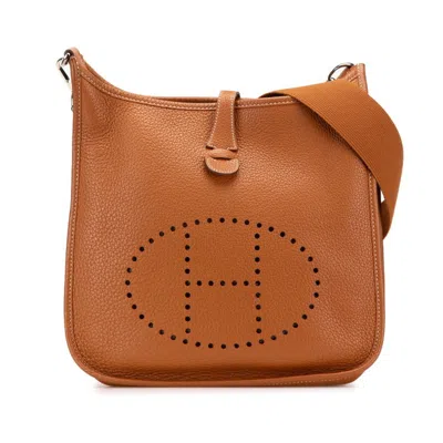 Pre-owned Hermes Evelyne Brown Gold Taurillon Clemence Leather Shoulder Bag ()