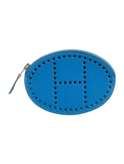 Pre-owned Hermes Evelyne Change Purse In Blue
