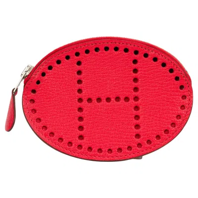 Pre-owned Hermes Hermès Evelyne Coral Chèvre Coin Purse In Red