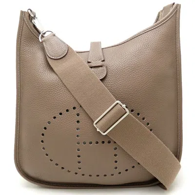 Pre-owned Hermes Evelyne Etoupe Gray Taurillon Clemence Leather Shoulder Bag ()