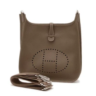 Pre-owned Hermes Evelyne Etoupe Gray Taurillon Clemence Leather Shoulder Bag ()