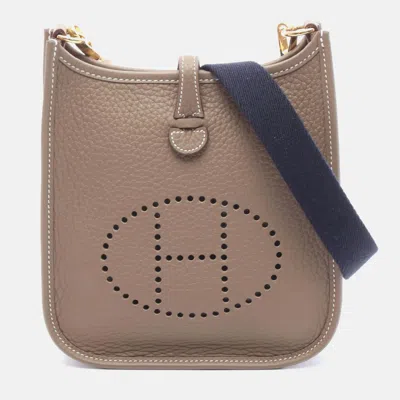 Pre-owned Hermes Evelyne Etoupe Grey Clemence Leather Shoulder Bag Tpm In Brown