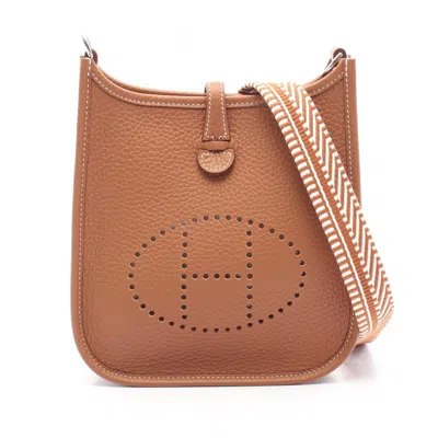 Pre-owned Hermes Evelyne Gold Brown Taurillon Clemence Leather Shoulder Bag ()