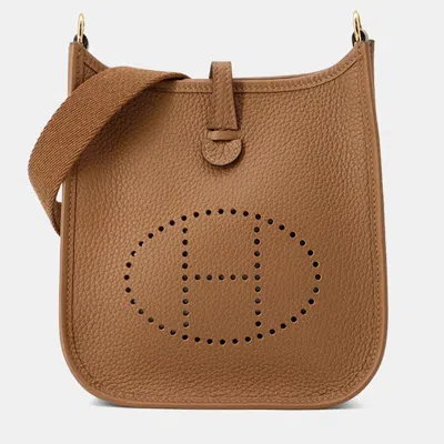 Pre-owned Hermes Evelyne Halzan Taurillon Clemence Tpm In Brown