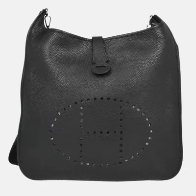 Pre-owned Hermes Evelyne Ii Black Taurillon Clemence 41 Tgm Shoulder Bag