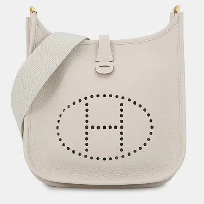 Pre-owned Hermes Evelyne Iii 29 Craie Taurillon Clemence Leather Crossbody Bag In White