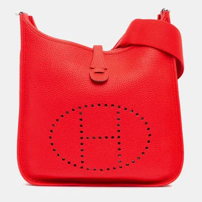Pre-owned Hermes Evelyne Iii Pm 29 Clemence Leather Crossbody Bag In Red