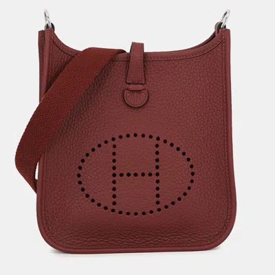 Pre-owned Hermes Evelyne Long Rouge H Taurillon Clemence Size Tpm In Burgundy