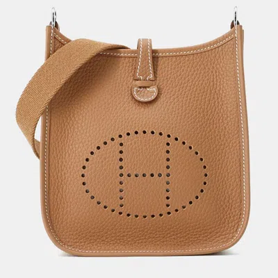 Pre-owned Hermes Evelyne Long Tpm Gold Taurillon Clemence Bag In Brown