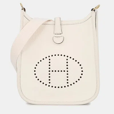 Pre-owned Hermes Evelyne Short Nata Taurillon Clemence Size Tpm In White