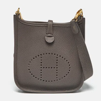 Pre-owned Hermes Evelyne Tpm Etain Taurillon Clemence Leather Crossbody Bag In Grey