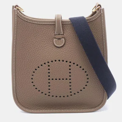 Pre-owned Hermes Evelyne Tpm Etoupe Leather Shoulder Bags In Gray