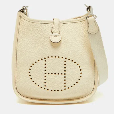 Pre-owned Hermes Hermès Evelyne Tpm Nata Taurillon Clemence Leather Bag In White