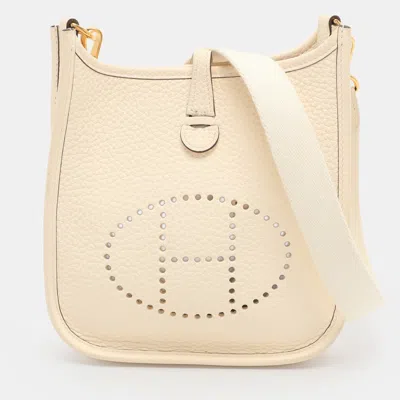 Pre-owned Hermes Hermès Evelyne Tpm Nata/white Taurillon Clemence Leather Bag