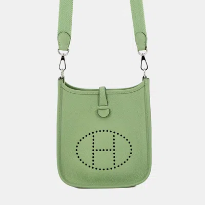 Pre-owned Hermes Evelyne Tpm Vert Cricket Taurillon Clemence Bag In Green