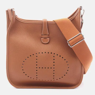 Pre-owned Hermes Evelyne Troyes Gold Clemence Leather Shoulder Bag Pm