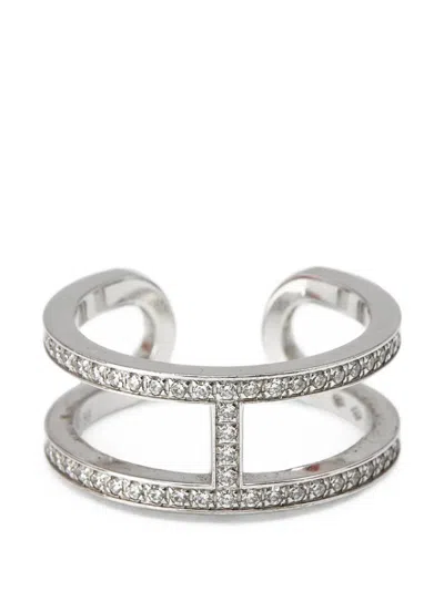Pre-owned Hermes Ever Chaîne D'ancre Diamond Ring In Silver
