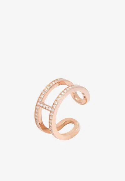 Hermes Ever Chaine D'ancre Ring Mm In Rose Gold And Diamonds In Gray