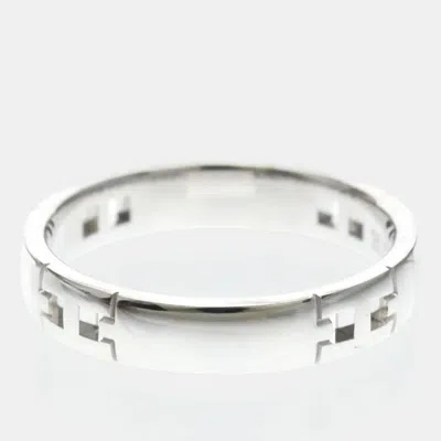 Pre-owned Hermes Ever Herakles 18k White Gold Women's Band Ring Eu 49