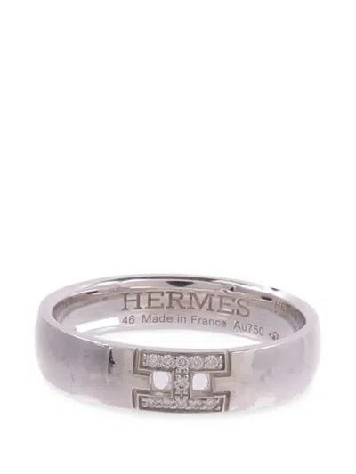 Pre-owned Hermes Ever Herakles Diamond Ring In Silver