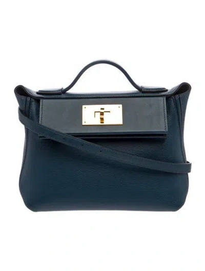 Pre-owned Hermes Evercolor & Swift Mini 24/24 21 In Blue
