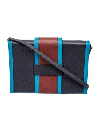 Pre-owned Hermes Evercolor H Passant Clutch W/ Strap In Blue