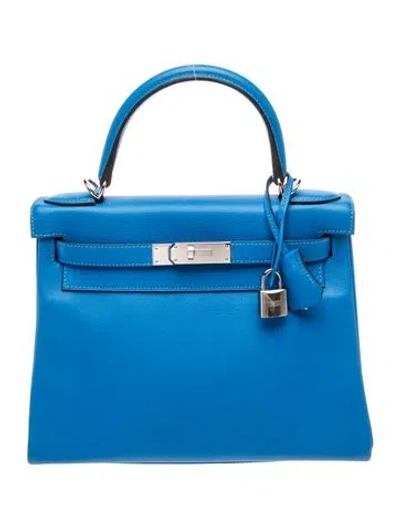 Pre-owned Hermes Evercolor Kelly Ii Retourne 28 In Blue