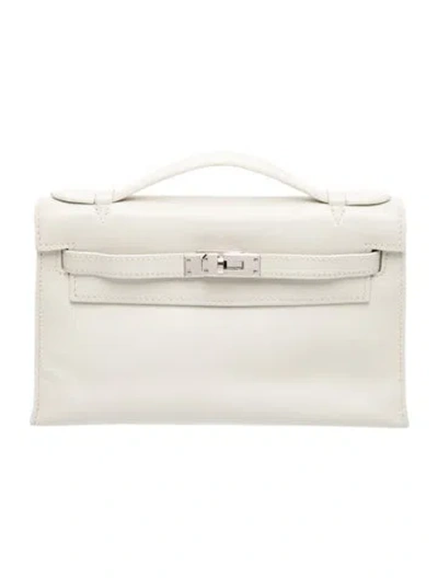 Pre-owned Hermes Evercolor Kelly Pochette In White