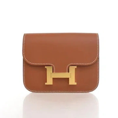 Pre-owned Hermes Evercolor Leather Constance Silm Wallet In Brown