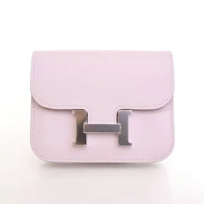 Pre-owned Hermes Evercolor Leather Constance Silm Wallet In Pink
