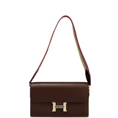 Pre-owned Hermes Evercolor Leather Constance To Go Wallet Small In Red