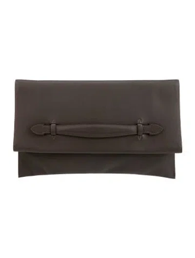 Pre-owned Hermes Evercolor Pliplat Clutch In Gray