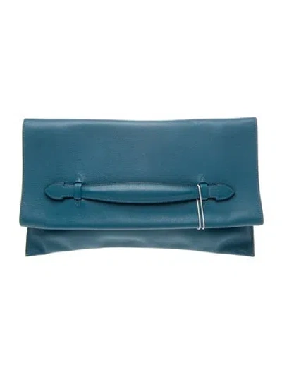 Pre-owned Hermes Evercolor Pliplat Clutch In White