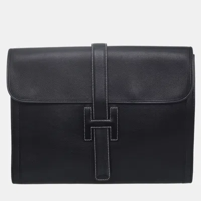 Pre-owned Hermes Evergrain Jige Gm Clutch In Black
