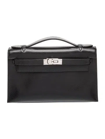 Pre-owned Hermes Evergrain Kelly Pochette In Black
