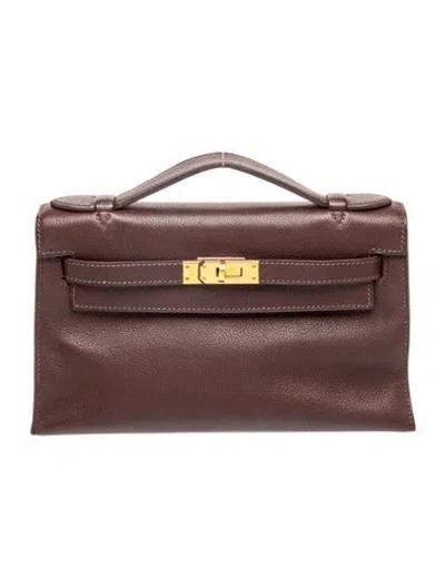 Pre-owned Hermes Evergrain Kelly Pochette In Brown