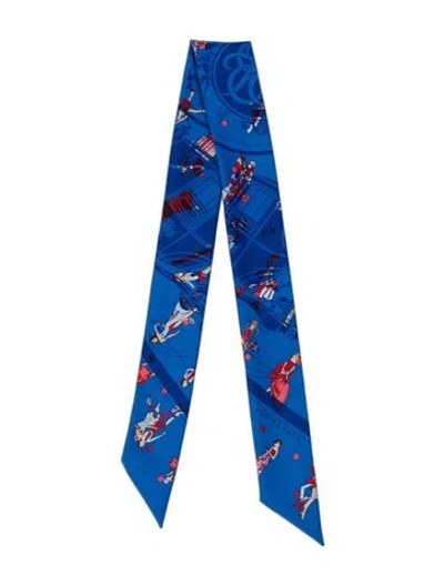Pre-owned Hermes Ex Libris Les Parisiennes Silk Twilly Scarf In Blue