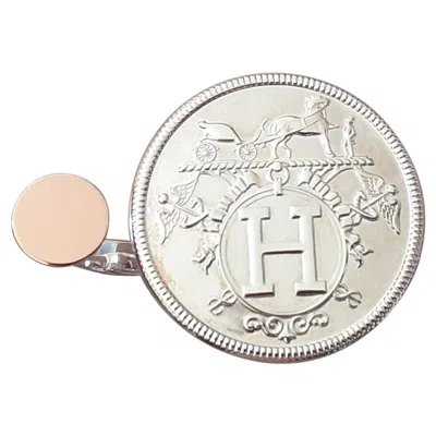 Pre-owned Hermes Hermès Ex Libris Ring Mm In Silver And Rose Gold Size 52 In Red