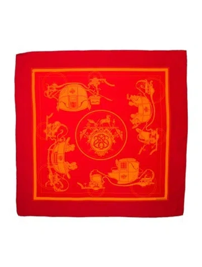 Pre-owned Hermes Ex Libris Silk Scarf In Red