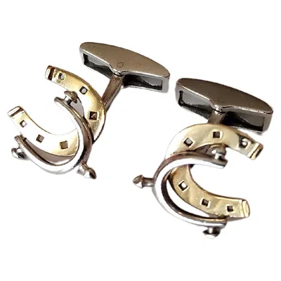 Pre-owned Hermes Exceptional Hermès Cufflinks Horseshoe And Spur Shaped Silver Vermeil Texas In Multi