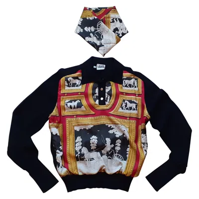 Pre-owned Hermes Exceptional Hermès Set Of Sweater And Matching Scarf Wedgwood Pattern Size M In Black