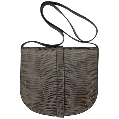 Pre-owned Hermes Exceptional Hermès Shoulder Bag Purse Green-grey Lizard Gold Hdw Rare In Black