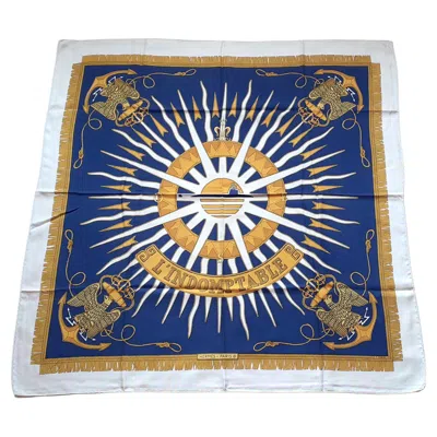 Pre-owned Hermes Exceptional Hermès Vintage Silk Scarf L'indomptable Submarine 90 Cm In Sand