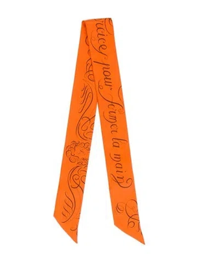 Pre-owned Hermes Exercices Pour Former La Main Silk Twilly Scarf In Orange
