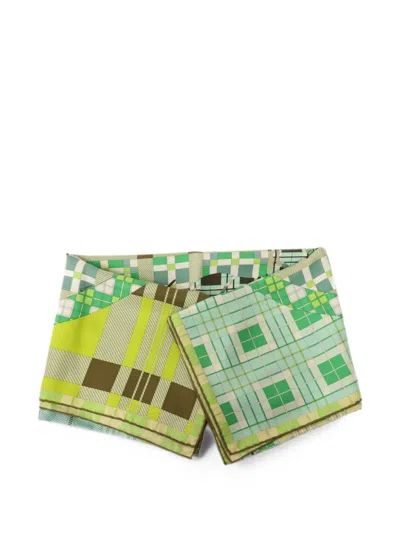 Pre-owned Hermes Ex-libris À Carreaux Scarf In Green