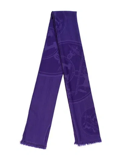 Pre-owned Hermes Ex-libris Cashmere Scarf In Blue